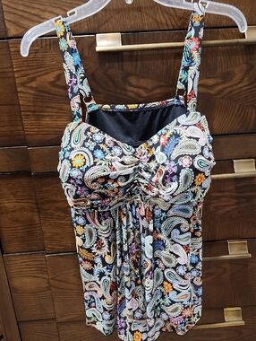 Floral Paisley Tankini Top with Turquoise Bikini Bottom